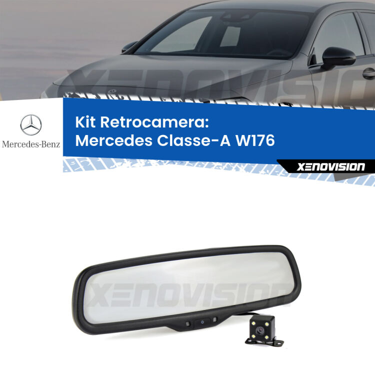 Kit Telecamera Parcheggio e Specchietto retrovisore con display invisibile per Mercedes Classe-A W176. Spento è identico all’originale. In retromarcia, l’immagine appare in un riquadro prima invisibile