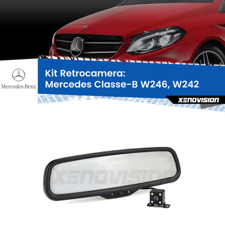 Kit Telecamera Parcheggio e Specchietto retrovisore con display invisibile incorporato per Mercedes Classe-B W246, W242. Da spento è indistinguibile da un retrovisore originale. Con 2 ingressi video per telecamere retromarcia, l'immagine appare in un riquadro che prima era invisibile.