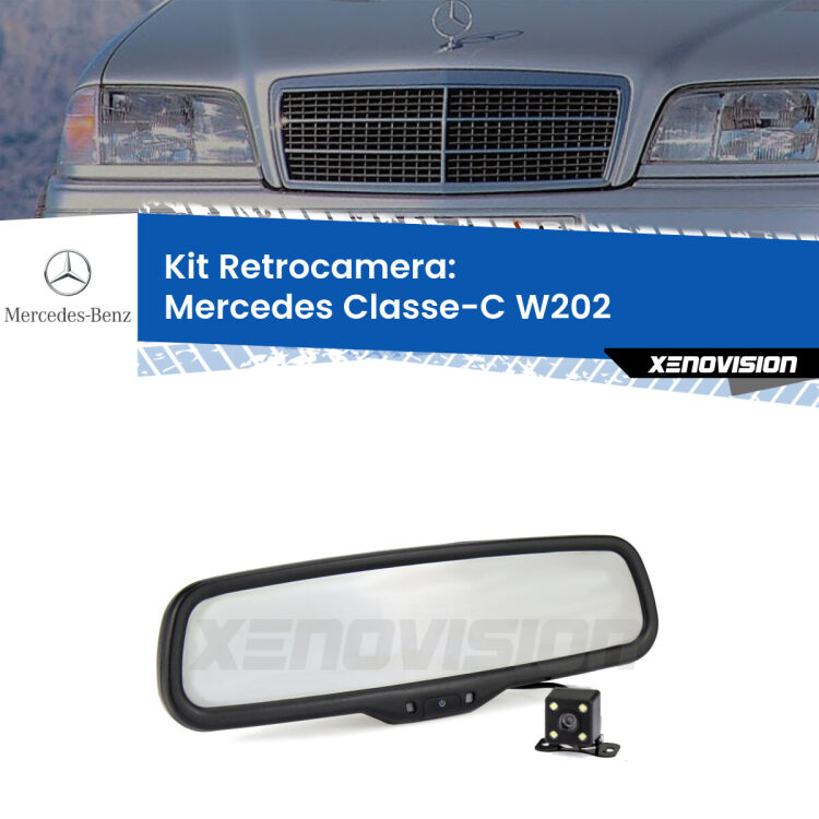 Kit Telecamera Parcheggio e Specchietto retrovisore con display invisibile per Mercedes Classe-C W202. Spento è identico all’originale. In retromarcia, l’immagine appare in un riquadro prima invisibile