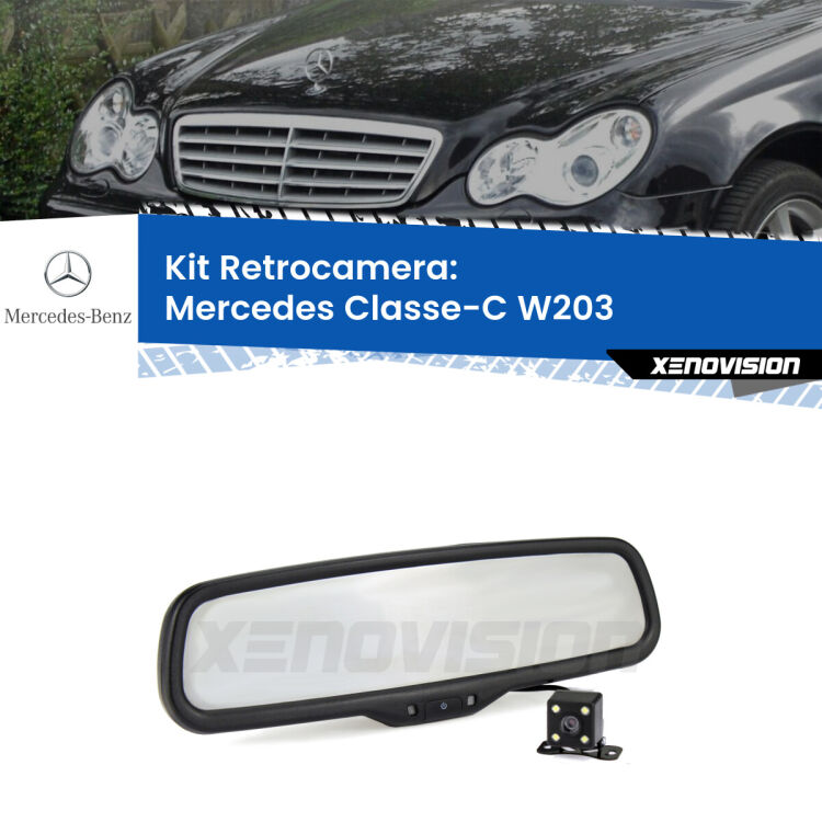 Kit Telecamera Parcheggio e Specchietto retrovisore con display invisibile per Mercedes Classe-C W203. Spento è identico all’originale. In retromarcia, l’immagine appare in un riquadro prima invisibile