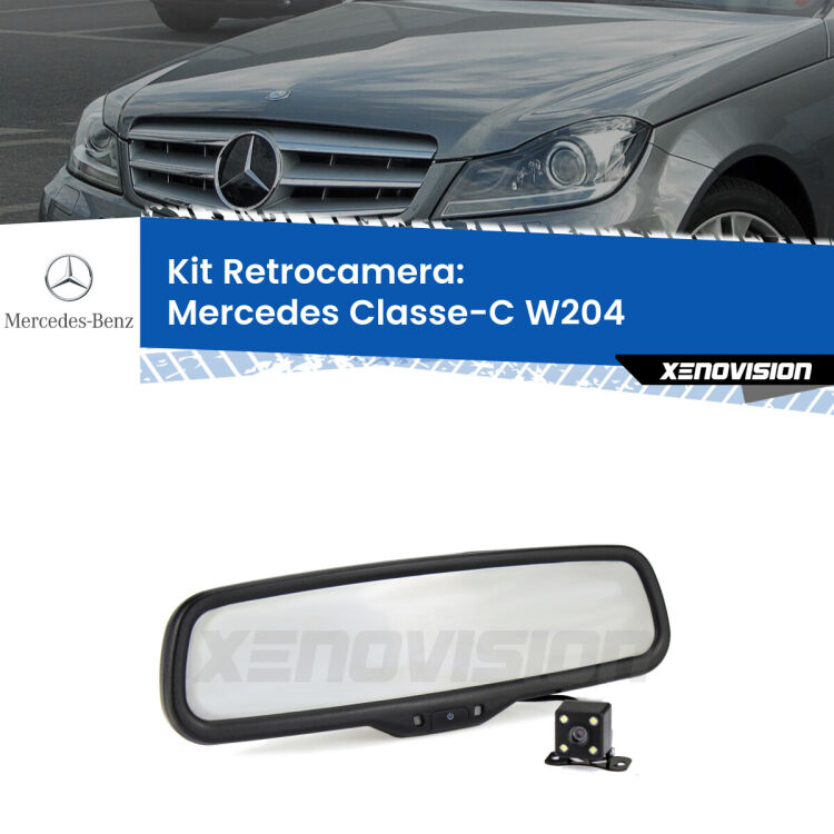 Kit Telecamera Parcheggio e Specchietto retrovisore con display invisibile per Mercedes Classe-C W204. Spento è identico all’originale. In retromarcia, l’immagine appare in un riquadro prima invisibile