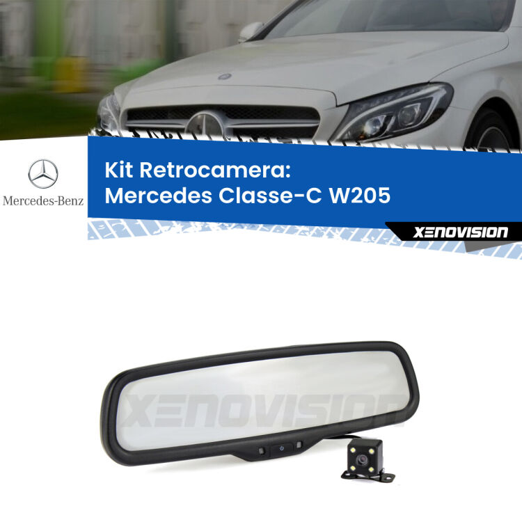 Kit Telecamera Parcheggio e Specchietto retrovisore con display invisibile per Mercedes Classe-C W205. Spento è identico all’originale. In retromarcia, l’immagine appare in un riquadro prima invisibile