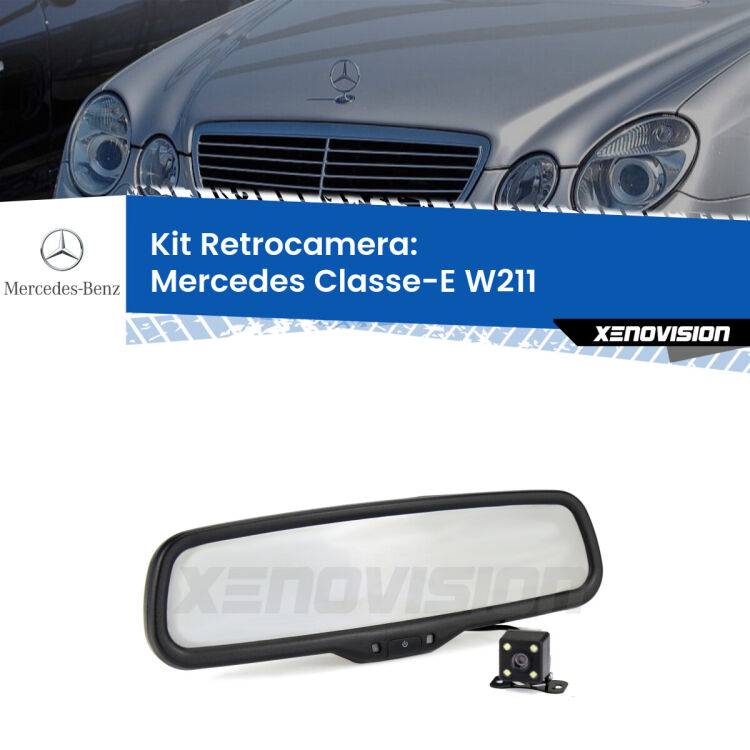 Kit Telecamera Parcheggio e Specchietto retrovisore con display invisibile per Mercedes Classe-E W211. Spento è identico all’originale. In retromarcia, l’immagine appare in un riquadro prima invisibile