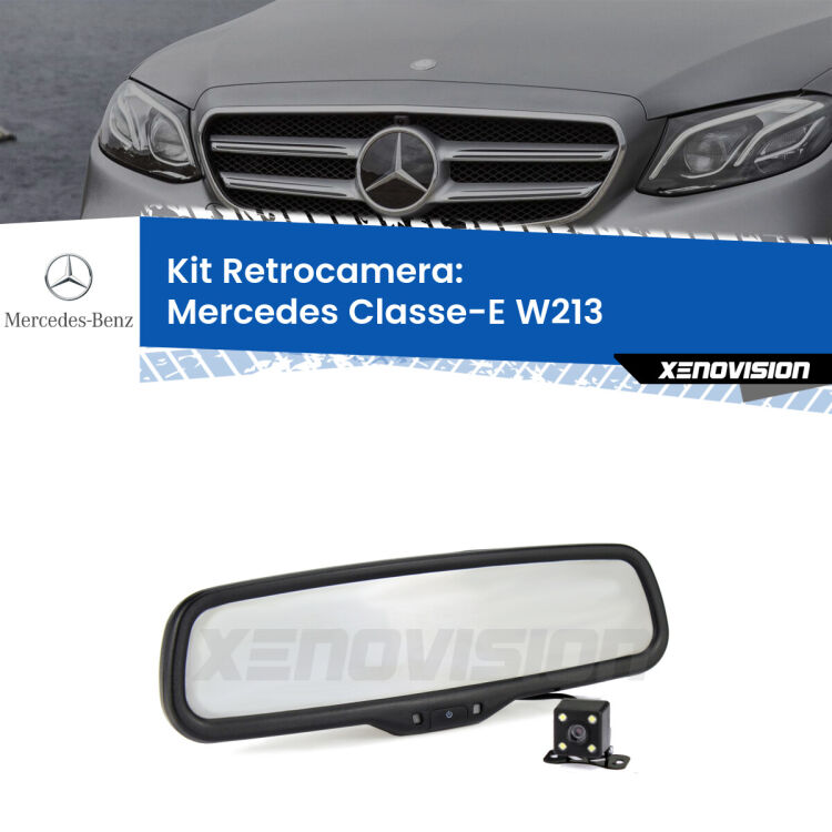 Kit Telecamera Parcheggio e Specchietto retrovisore con display invisibile per Mercedes Classe-E W213. Spento è identico all’originale. In retromarcia, l’immagine appare in un riquadro prima invisibile