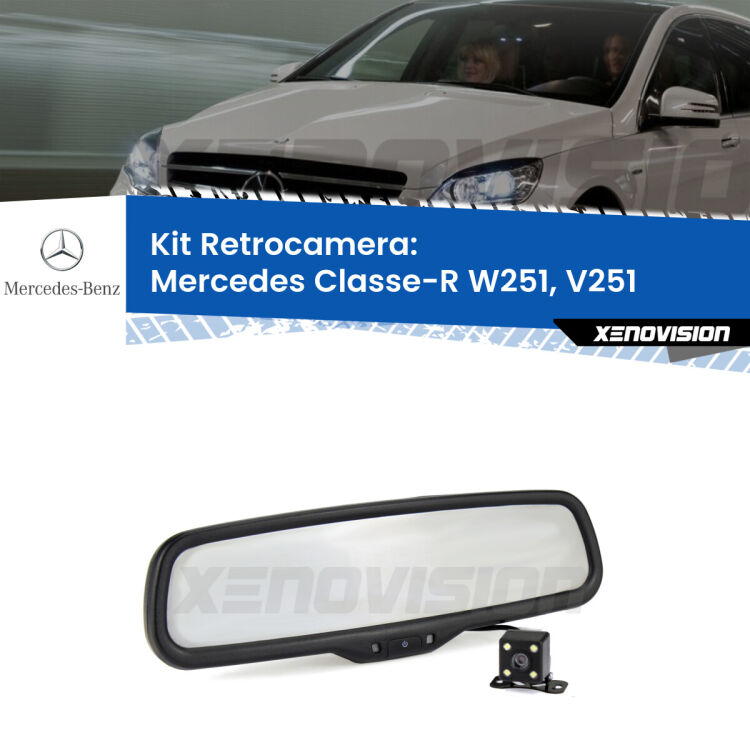 Kit Telecamera Parcheggio e Specchietto retrovisore con display invisibile per Mercedes Classe-R W251, V251. Spento è identico all’originale. In retromarcia, l’immagine appare in un riquadro prima invisibile