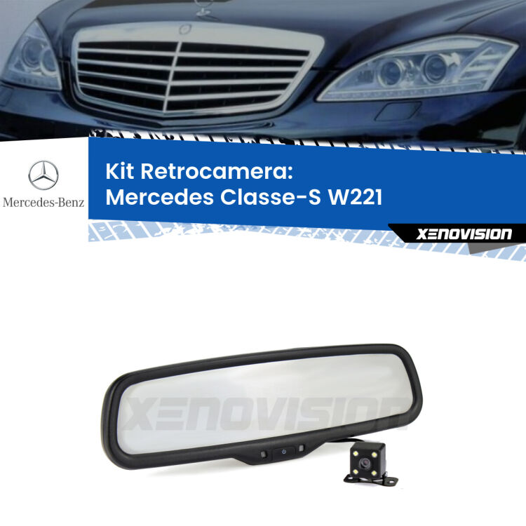 Kit Telecamera Parcheggio e Specchietto retrovisore con display invisibile per Mercedes Classe-S W221. Spento è identico all’originale. In retromarcia, l’immagine appare in un riquadro prima invisibile