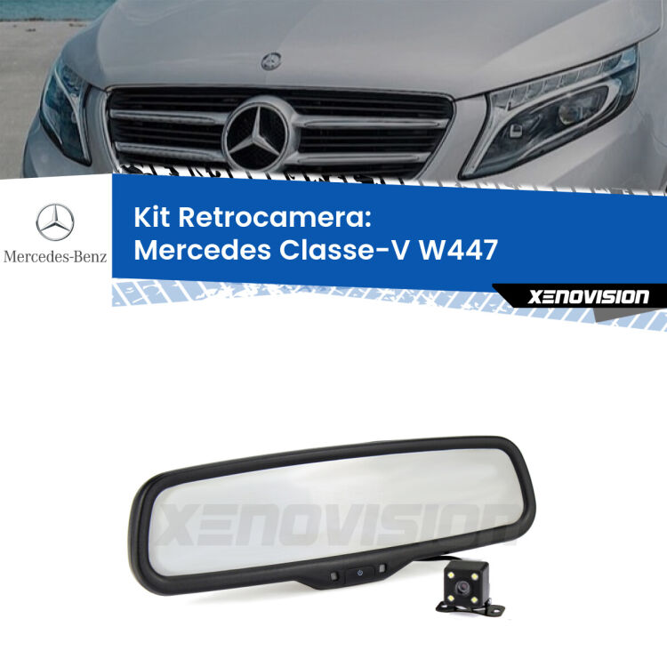 Kit Telecamera Parcheggio e Specchietto retrovisore con display invisibile per Mercedes Classe-V W447. Spento è identico all’originale. In retromarcia, l’immagine appare in un riquadro prima invisibile