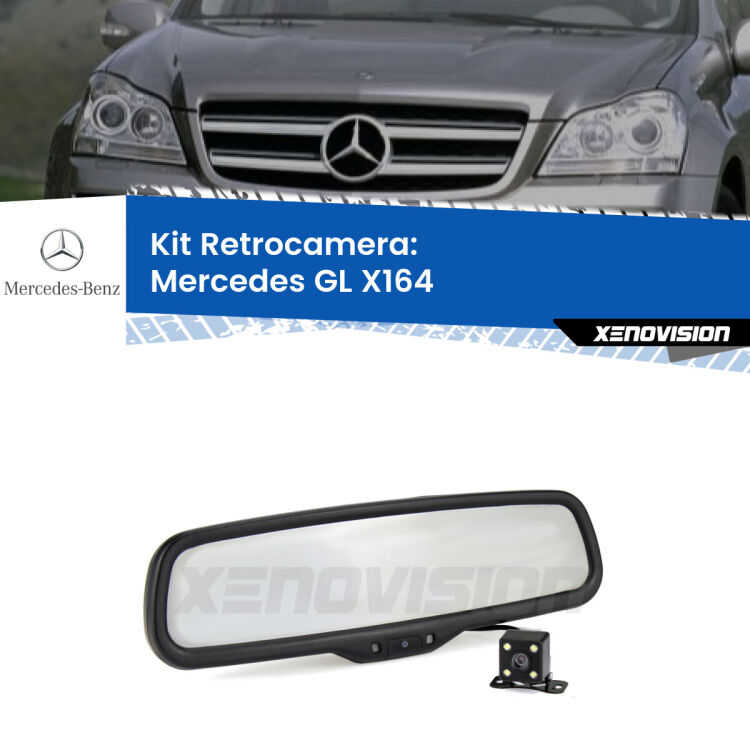 Kit Telecamera Parcheggio e Specchietto retrovisore con display invisibile per Mercedes GL X164. Spento è identico all’originale. In retromarcia, l’immagine appare in un riquadro prima invisibile