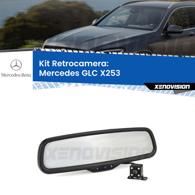 Kit Telecamera Parcheggio e Specchietto retrovisore con display invisibile incorporato per Mercedes GLC X253. Da spento è indistinguibile da un retrovisore originale. Con 2 ingressi video per telecamere retromarcia, l'immagine appare in un riquadro che prima era invisibile.