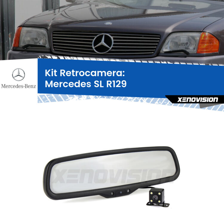 Kit Telecamera Parcheggio e Specchietto retrovisore con display invisibile per Mercedes SL R129. Spento è identico all’originale. In retromarcia, l’immagine appare in un riquadro prima invisibile