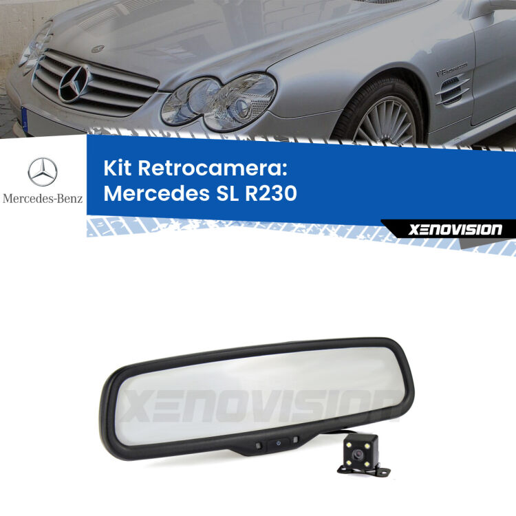 Kit Telecamera Parcheggio e Specchietto retrovisore con display invisibile per Mercedes SL R230. Spento è identico all’originale. In retromarcia, l’immagine appare in un riquadro prima invisibile