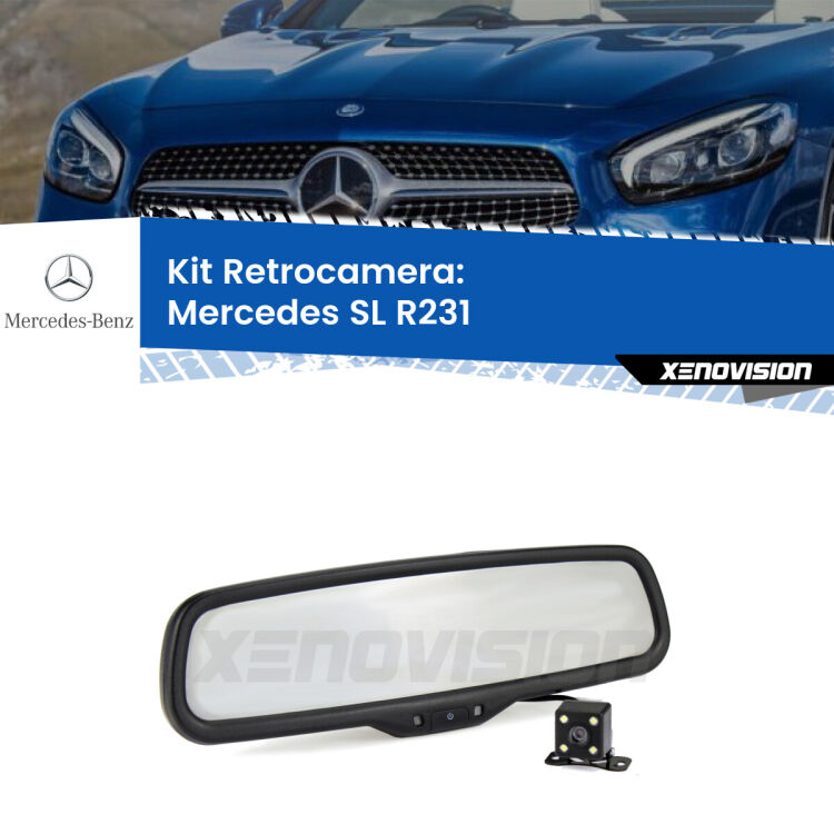 Kit Telecamera Parcheggio e Specchietto retrovisore con display invisibile per Mercedes SL R231. Spento è identico all’originale. In retromarcia, l’immagine appare in un riquadro prima invisibile