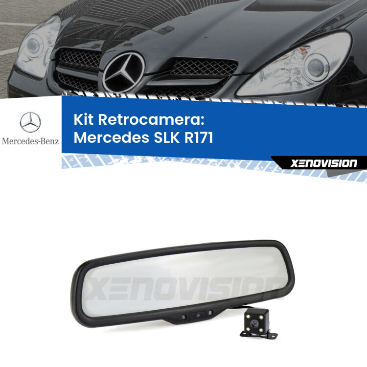 Kit Telecamera Parcheggio e Specchietto retrovisore con display invisibile per Mercedes SLK R171. Spento è identico all’originale. In retromarcia, l’immagine appare in un riquadro prima invisibile