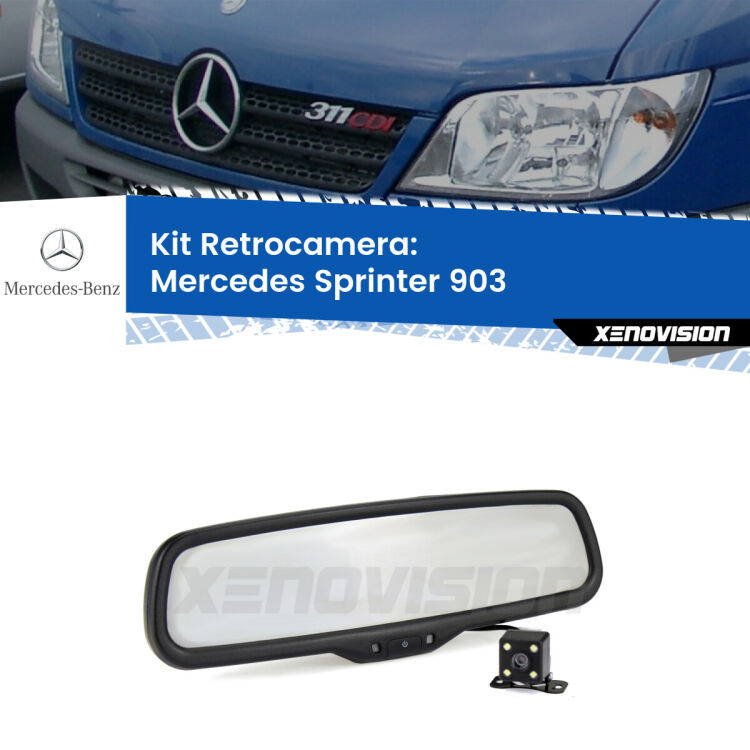 Kit Telecamera Parcheggio e Specchietto retrovisore con display invisibile per Mercedes Sprinter 903. Spento è identico all’originale. In retromarcia, l’immagine appare in un riquadro prima invisibile