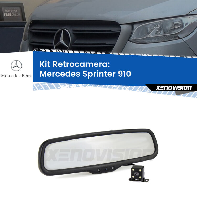 Kit Telecamera Parcheggio e Specchietto retrovisore con display invisibile per Mercedes Sprinter 910. Spento è identico all’originale. In retromarcia, l’immagine appare in un riquadro prima invisibile