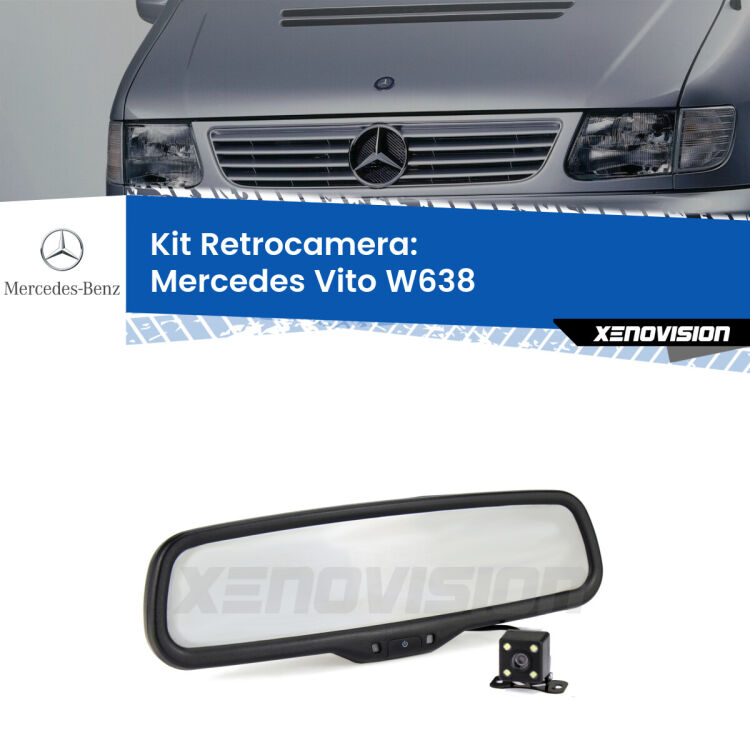 Kit Telecamera Parcheggio e Specchietto retrovisore con display invisibile per Mercedes Vito W638. Spento è identico all’originale. In retromarcia, l’immagine appare in un riquadro prima invisibile