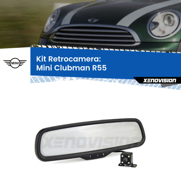 Kit Telecamera Parcheggio e Specchietto retrovisore con display invisibile per Mini Clubman R55. Spento è identico all’originale. In retromarcia, l’immagine appare in un riquadro prima invisibile