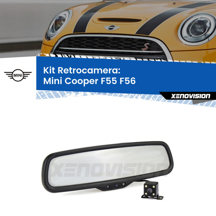 Kit Telecamera Parcheggio e Specchietto retrovisore con display invisibile per Mini Cooper F55 F56. Spento è identico all’originale. In retromarcia, l’immagine appare in un riquadro prima invisibile