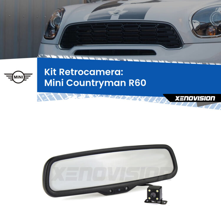 Kit Telecamera Parcheggio e Specchietto retrovisore con display invisibile per Mini Countryman R60. Spento è identico all’originale. In retromarcia, l’immagine appare in un riquadro prima invisibile