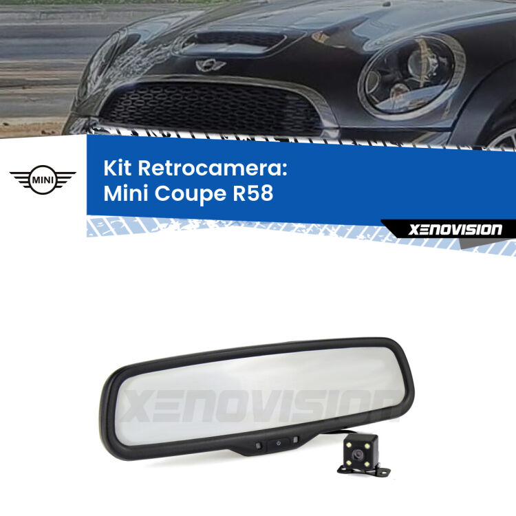 Kit Telecamera Parcheggio e Specchietto retrovisore con display invisibile per Mini Coupe R58. Spento è identico all’originale. In retromarcia, l’immagine appare in un riquadro prima invisibile