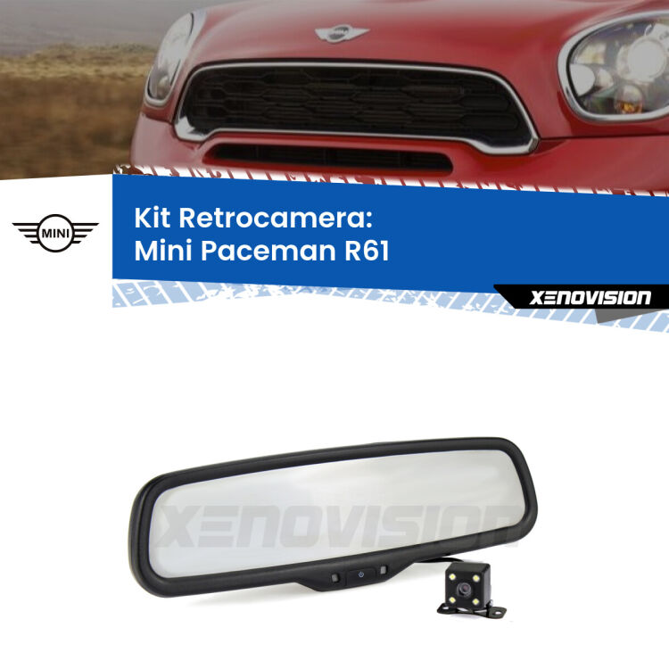 Kit Telecamera Parcheggio e Specchietto retrovisore con display invisibile per Mini Paceman R61. Spento è identico all’originale. In retromarcia, l’immagine appare in un riquadro prima invisibile