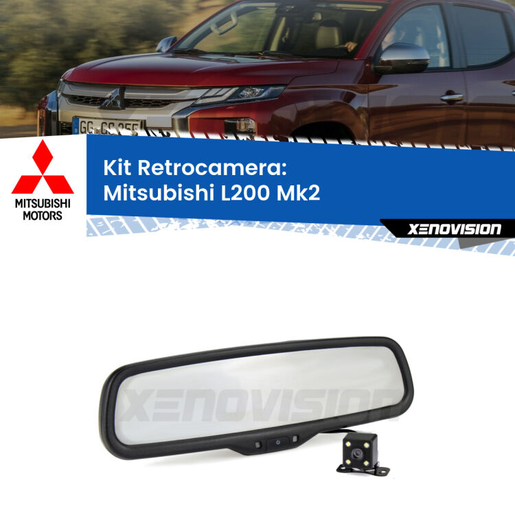 Kit Telecamera Parcheggio e Specchietto retrovisore con display invisibile per Mitsubishi L200 Mk2. Spento è identico all’originale. In retromarcia, l’immagine appare in un riquadro prima invisibile