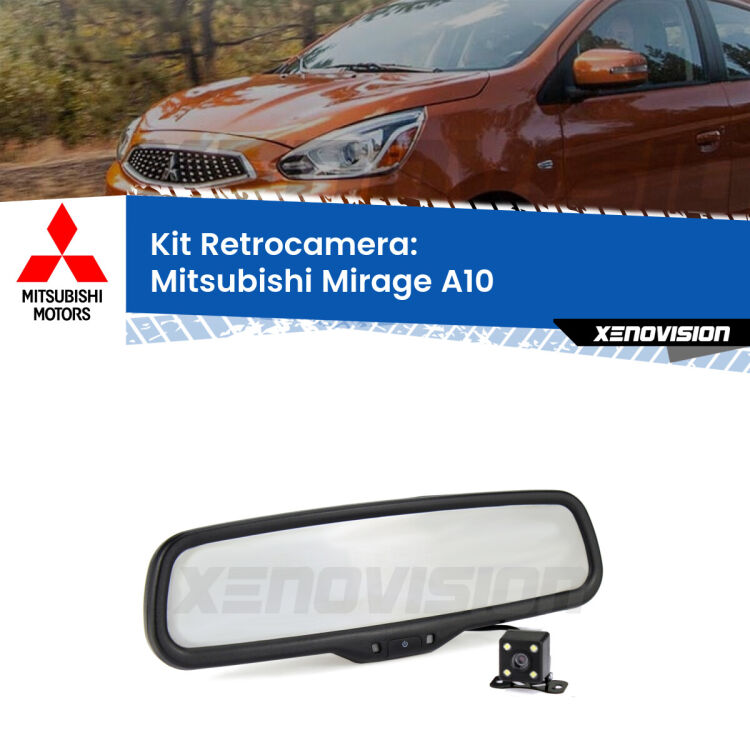 Kit Telecamera Parcheggio e Specchietto retrovisore con display invisibile per Mitsubishi Mirage A10. Spento è identico all’originale. In retromarcia, l’immagine appare in un riquadro prima invisibile