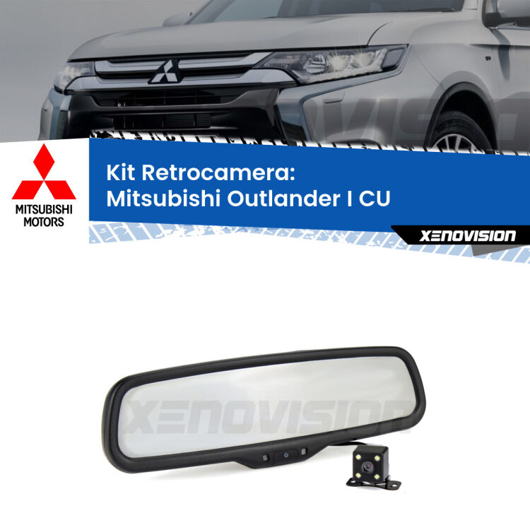 Kit Telecamera Parcheggio e Specchietto retrovisore con display invisibile per Mitsubishi Outlander I CU. Spento è identico all’originale. In retromarcia, l’immagine appare in un riquadro prima invisibile