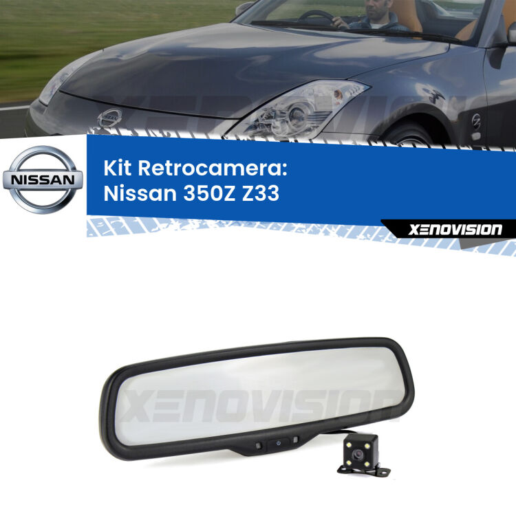 Kit Telecamera Parcheggio e Specchietto retrovisore con display invisibile per Nissan 350Z Z33. Spento è identico all’originale. In retromarcia, l’immagine appare in un riquadro prima invisibile