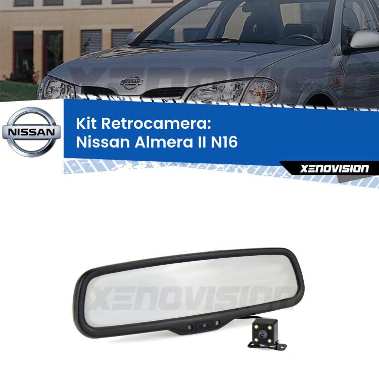 Kit Telecamera Parcheggio e Specchietto retrovisore con display invisibile per Nissan Almera II N16. Spento è identico all’originale. In retromarcia, l’immagine appare in un riquadro prima invisibile