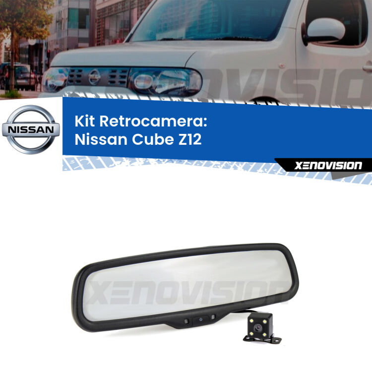 Kit Telecamera Parcheggio e Specchietto retrovisore con display invisibile per Nissan Cube Z12. Spento è identico all’originale. In retromarcia, l’immagine appare in un riquadro prima invisibile