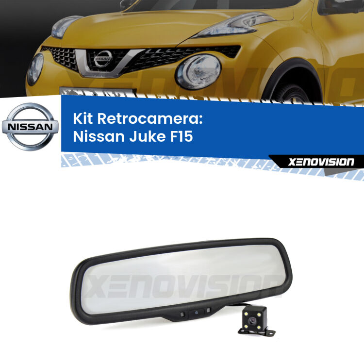 Kit Telecamera Parcheggio e Specchietto retrovisore con display invisibile per Nissan Juke F15. Spento è identico all’originale. In retromarcia, l’immagine appare in un riquadro prima invisibile