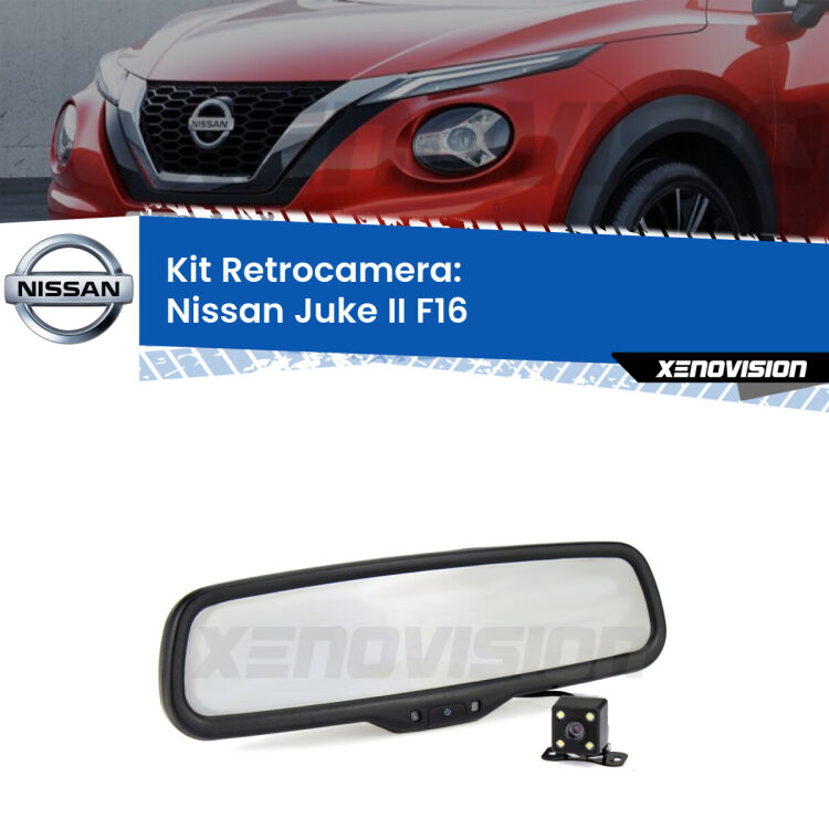 Kit Telecamera Parcheggio e Specchietto retrovisore con display invisibile per Nissan Juke II F16. Spento è identico all’originale. In retromarcia, l’immagine appare in un riquadro prima invisibile