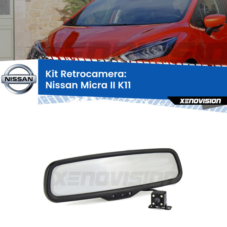 Kit Telecamera Parcheggio e Specchietto retrovisore con display invisibile per Nissan Micra II K11. Spento è identico all’originale. In retromarcia, l’immagine appare in un riquadro prima invisibile