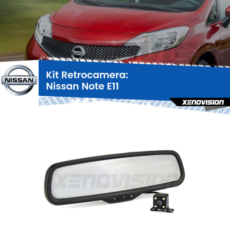 Kit Telecamera Parcheggio e Specchietto retrovisore con display invisibile per Nissan Note E11. Spento è identico all’originale. In retromarcia, l’immagine appare in un riquadro prima invisibile