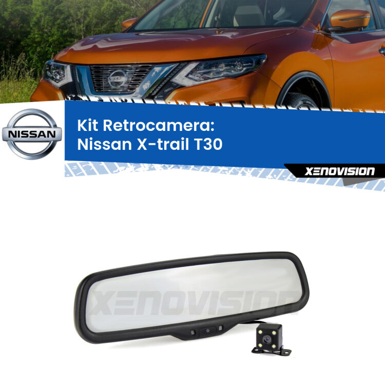 Kit Telecamera Parcheggio e Specchietto retrovisore con display invisibile per Nissan X-trail T30. Spento è identico all’originale. In retromarcia, l’immagine appare in un riquadro prima invisibile