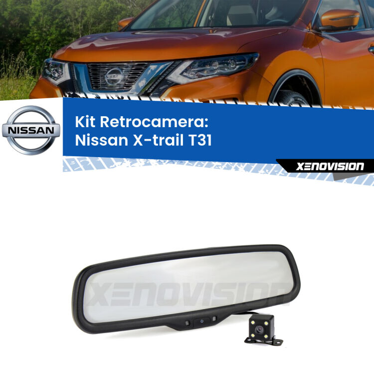 Kit Telecamera Parcheggio e Specchietto retrovisore con display invisibile per Nissan X-trail T31. Spento è identico all’originale. In retromarcia, l’immagine appare in un riquadro prima invisibile