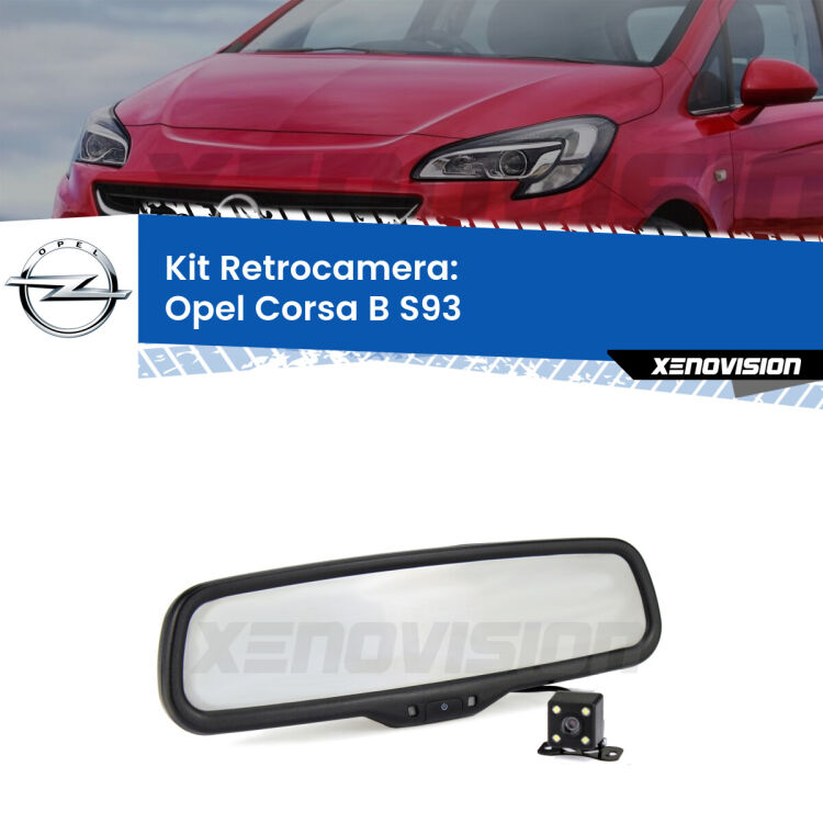 Kit Telecamera Parcheggio e Specchietto retrovisore con display invisibile per Opel Corsa B S93. Spento è identico all’originale. In retromarcia, l’immagine appare in un riquadro prima invisibile