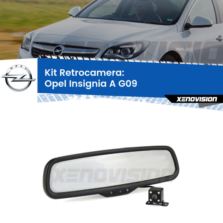 Kit Telecamera Parcheggio e Specchietto retrovisore con display invisibile per Opel Insignia A G09. Spento è identico all’originale. In retromarcia, l’immagine appare in un riquadro prima invisibile