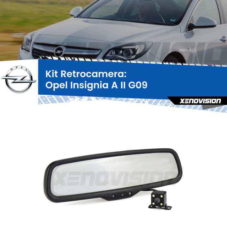 Kit Telecamera Parcheggio e Specchietto retrovisore con display invisibile per Opel Insignia A II G09. Spento è identico all’originale. In retromarcia, l’immagine appare in un riquadro prima invisibile