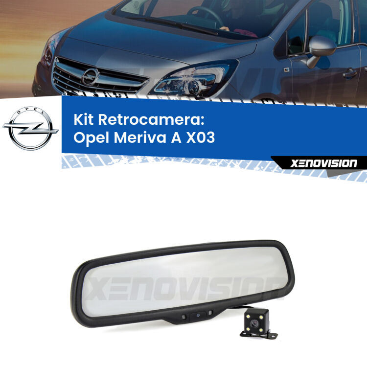 Kit Telecamera Parcheggio e Specchietto retrovisore con display invisibile per Opel Meriva A X03. Spento è identico all’originale. In retromarcia, l’immagine appare in un riquadro prima invisibile