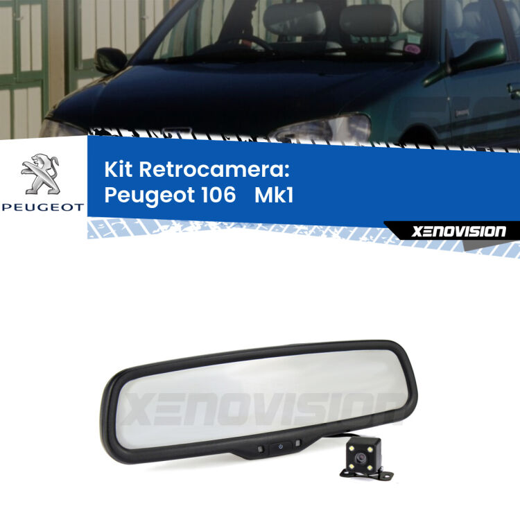 Kit Telecamera Parcheggio e Specchietto retrovisore con display invisibile per Peugeot 106   Mk1. Spento è identico all’originale. In retromarcia, l’immagine appare in un riquadro prima invisibile