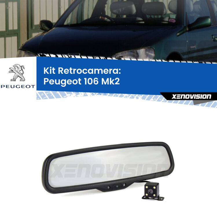 Kit Telecamera Parcheggio e Specchietto retrovisore con display invisibile per Peugeot 106 Mk2. Spento è identico all’originale. In retromarcia, l’immagine appare in un riquadro prima invisibile