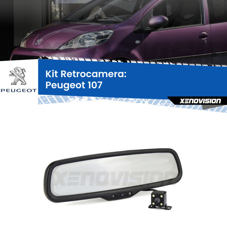 Kit Telecamera Parcheggio e Specchietto retrovisore con display invisibile per Peugeot 107 . Spento è identico all’originale. In retromarcia, l’immagine appare in un riquadro prima invisibile