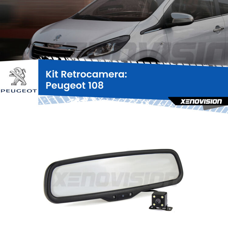 Kit Telecamera Parcheggio e Specchietto retrovisore con display invisibile per Peugeot 108 . Spento è identico all’originale. In retromarcia, l’immagine appare in un riquadro prima invisibile