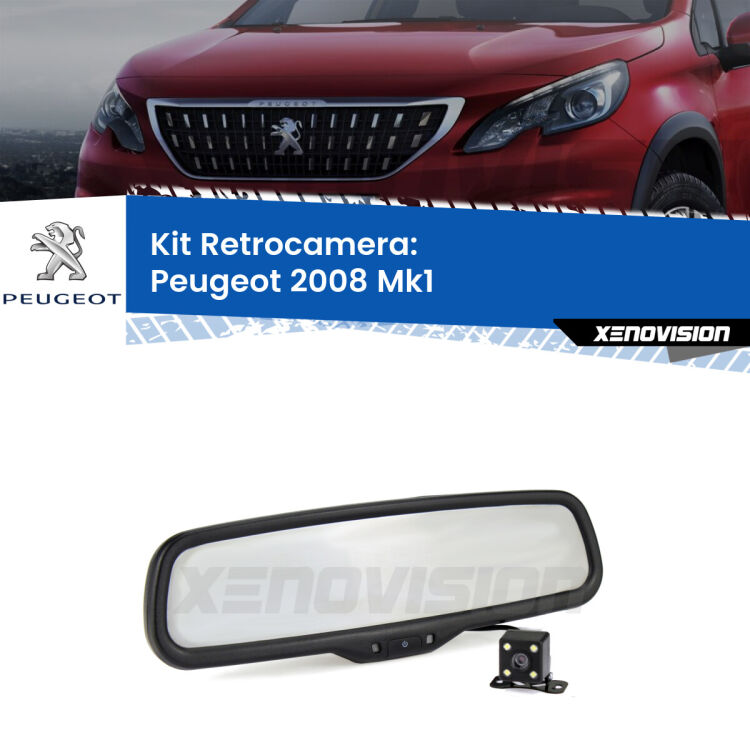 Kit Telecamera Parcheggio e Specchietto retrovisore con display invisibile per Peugeot 2008 Mk1. Spento è identico all’originale. In retromarcia, l’immagine appare in un riquadro prima invisibile