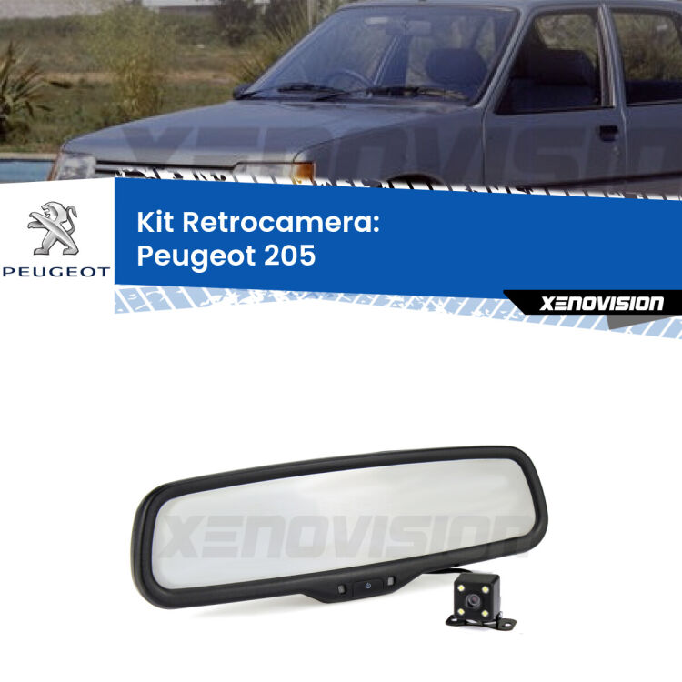 Kit Telecamera Parcheggio e Specchietto retrovisore con display invisibile per Peugeot 205 . Spento è identico all’originale. In retromarcia, l’immagine appare in un riquadro prima invisibile