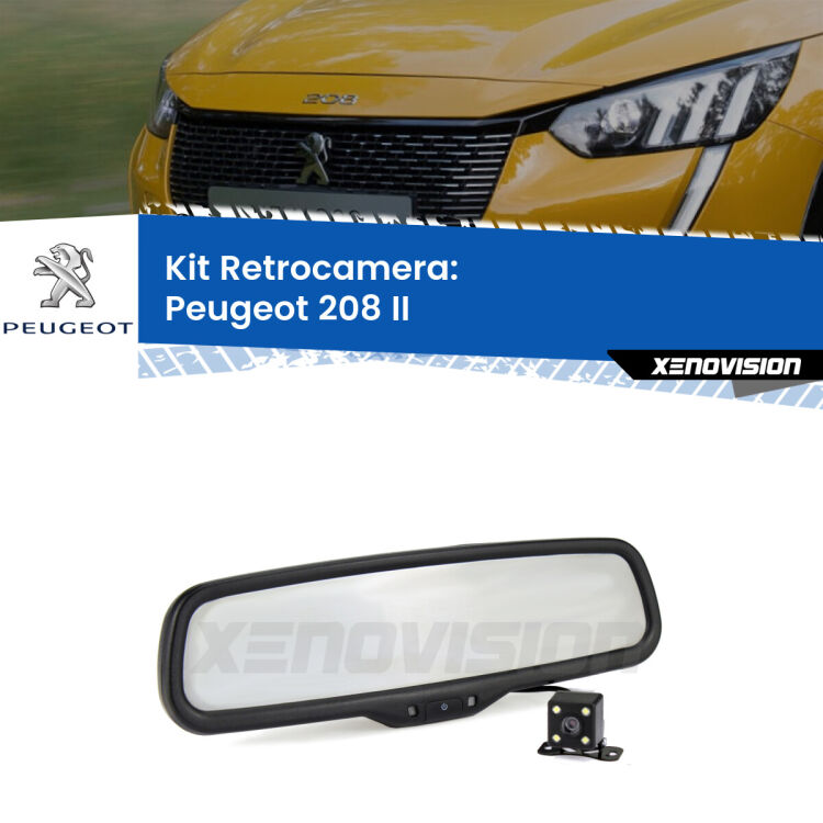 Kit Telecamera Parcheggio e Specchietto retrovisore con display invisibile per Peugeot 208 II. Spento è identico all’originale. In retromarcia, l’immagine appare in un riquadro prima invisibile