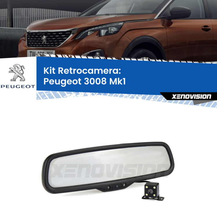 Kit Telecamera Parcheggio e Specchietto retrovisore con display invisibile per Peugeot 3008 Mk1. Spento è identico all’originale. In retromarcia, l’immagine appare in un riquadro prima invisibile