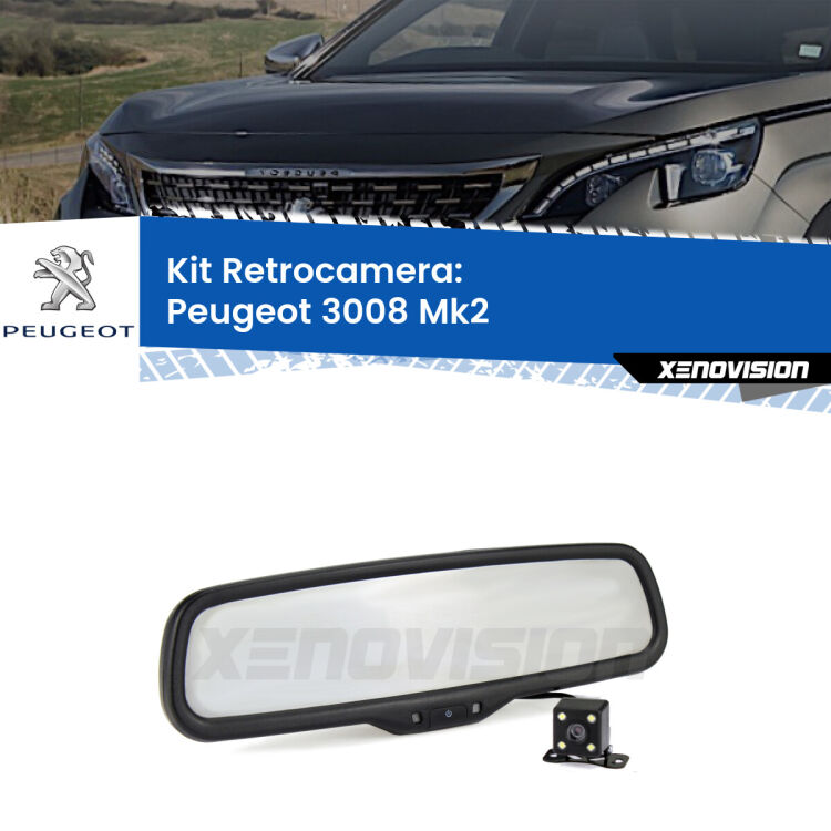 Kit Telecamera Parcheggio e Specchietto retrovisore con display invisibile per Peugeot 3008 Mk2. Spento è identico all’originale. In retromarcia, l’immagine appare in un riquadro prima invisibile